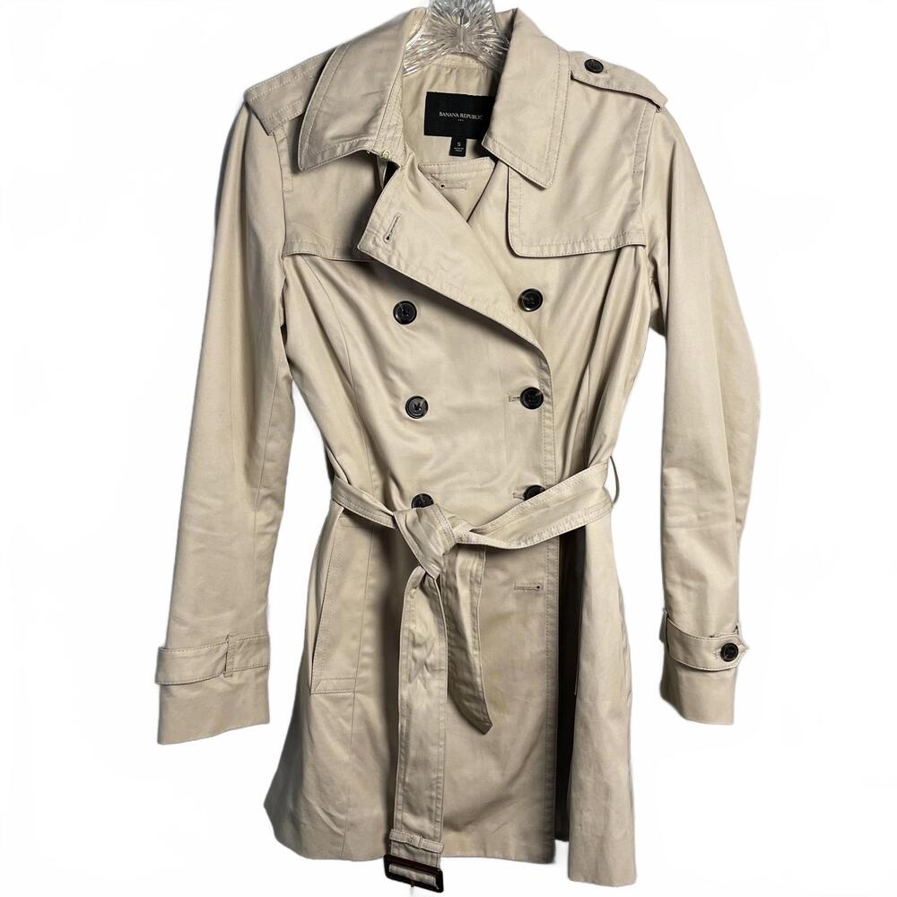 Banana Republic Double Breasted Classic Cotton Tan Belted Trench Coat Size S